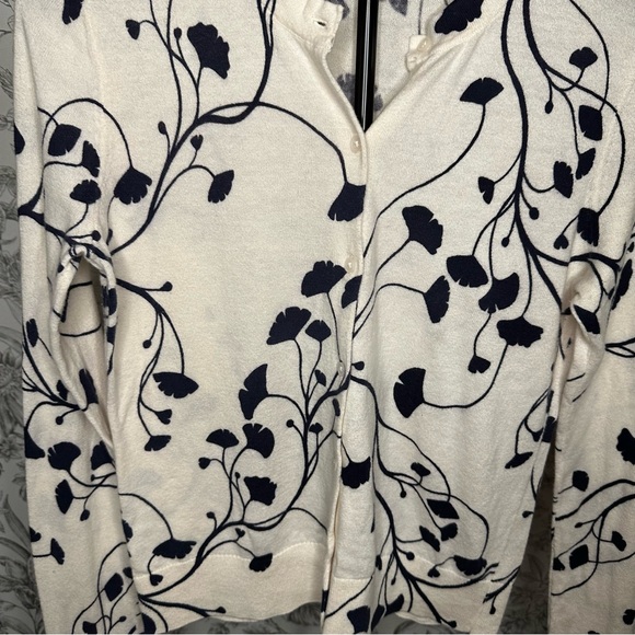 Ann Taylor Ivory and Navy Vine Cardigan - Picture 3 of 11
